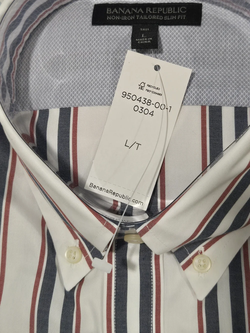 Banana Republic Men’s Slim Fit Stripe Button-Down Shirt - White/Navy/Red